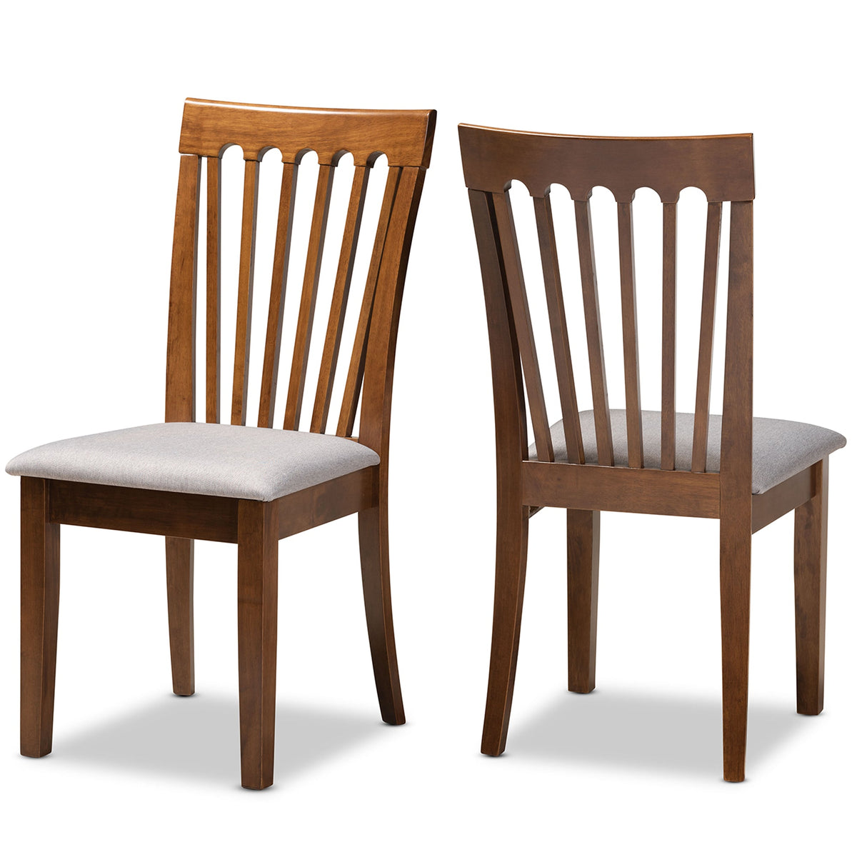 Minette Modern and Contemporary Grey Fabric Upholstered Walnut Brown Finished Wood 2-Piece Dining Chair Set