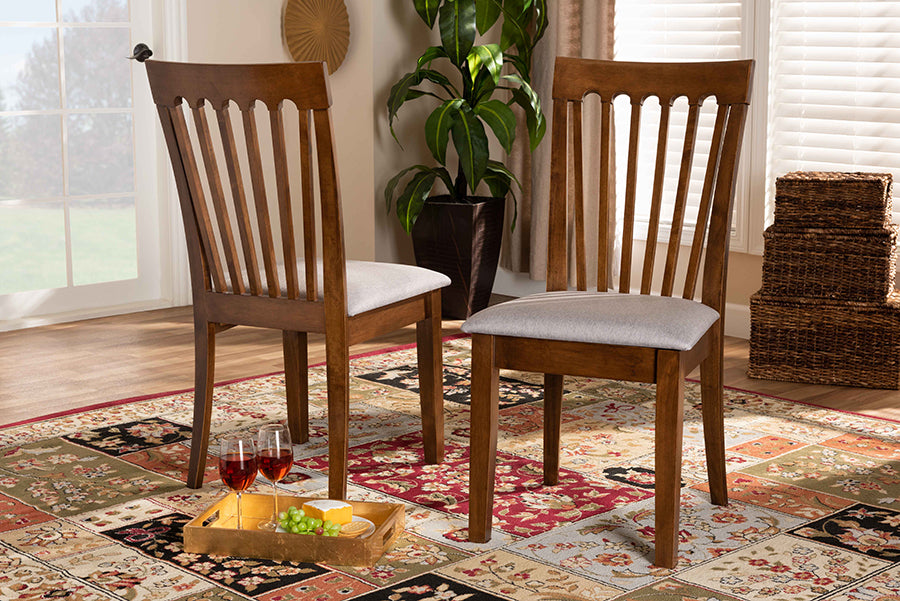 Minette Modern and Contemporary Grey Fabric Upholstered Walnut Brown Finished Wood 2-Piece Dining Chair Set