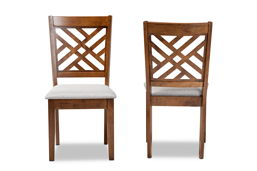 Caron Modern and Contemporary Grey Fabric Upholstered and Walnut Brown Finished Wood 2-Piece Dining Chair Set