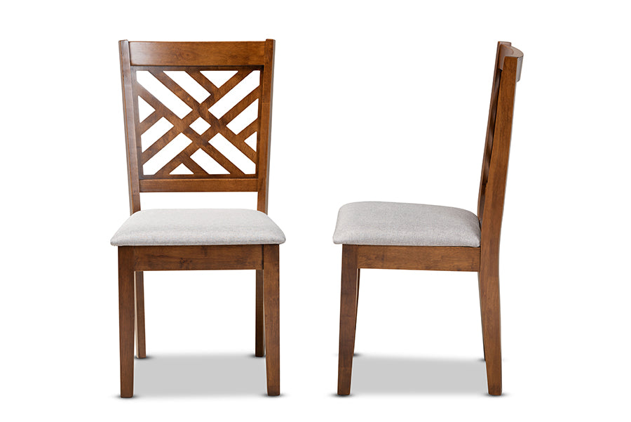 Caron Modern and Contemporary Grey Fabric Upholstered and Walnut Brown Finished Wood 2-Piece Dining Chair Set