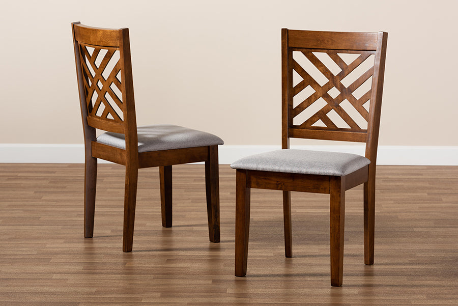 Caron Modern and Contemporary Grey Fabric Upholstered and Walnut Brown Finished Wood 2-Piece Dining Chair Set