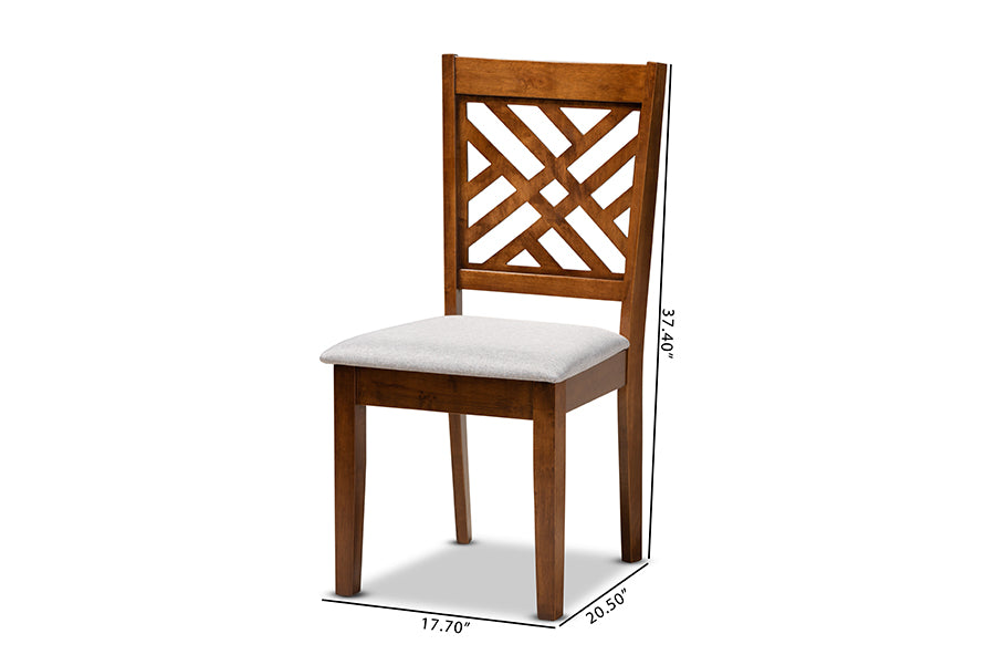 Caron Modern and Contemporary Grey Fabric Upholstered and Walnut Brown Finished Wood 2-Piece Dining Chair Set