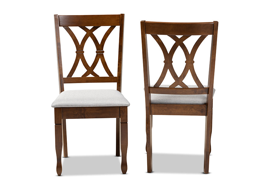 Augustine Modern and Contemporary Grey Fabric Upholstered and Walnut Brown Finished Wood 2-Piece Dining Chair Set Set