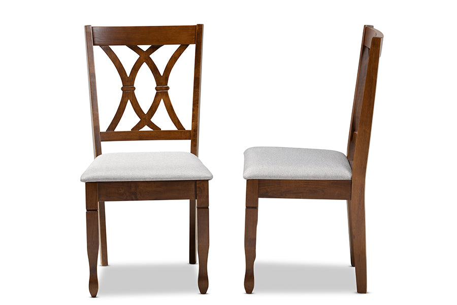 Augustine Modern and Contemporary Grey Fabric Upholstered and Walnut Brown Finished Wood 2-Piece Dining Chair Set Set