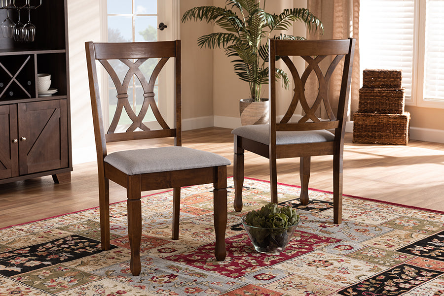 Augustine Modern and Contemporary Grey Fabric Upholstered and Walnut Brown Finished Wood 2-Piece Dining Chair Set Set
