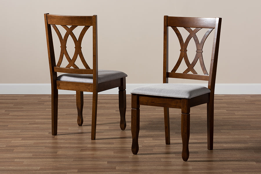Augustine Modern and Contemporary Grey Fabric Upholstered and Walnut Brown Finished Wood 2-Piece Dining Chair Set Set