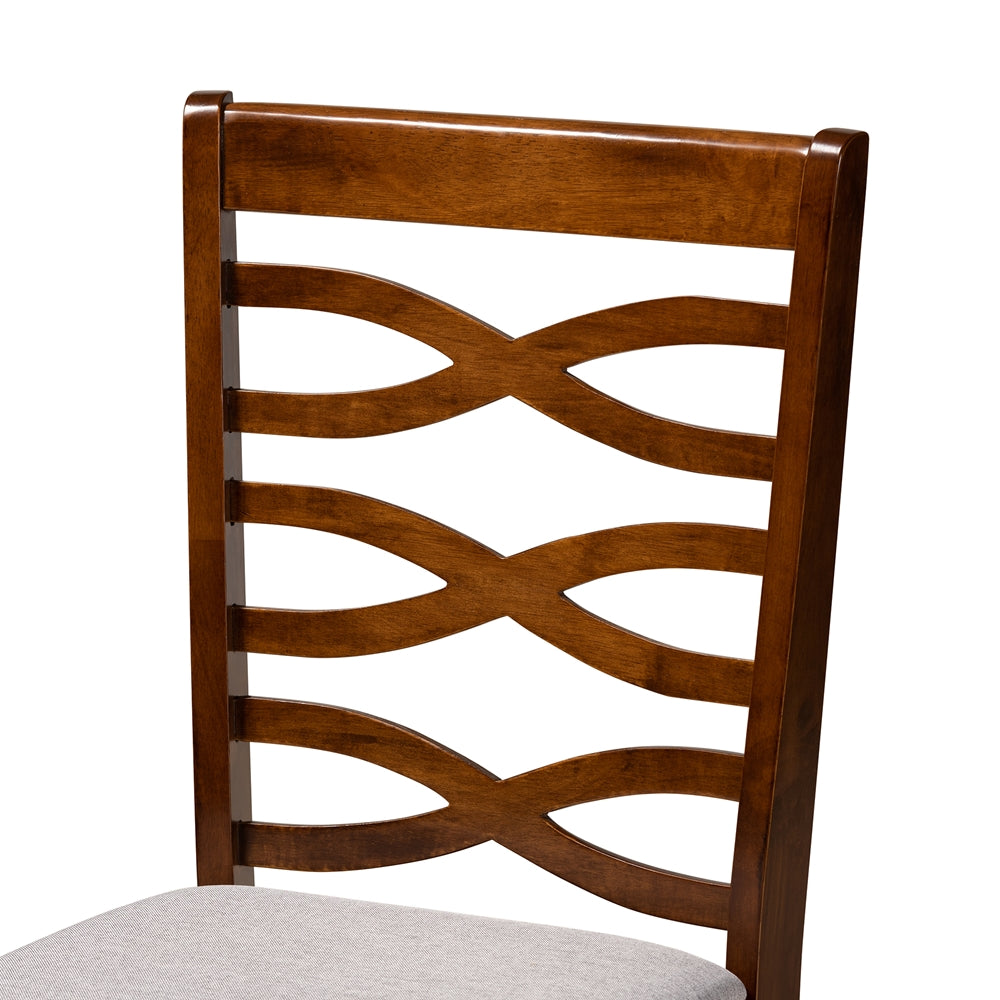 Lanier Modern and Contemporary Grey Fabric Upholstered and Walnut Brown Finished Wood 7-Piece Dining Set