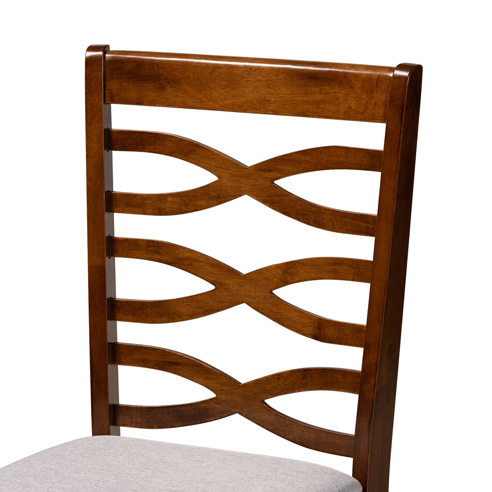 Mila Modern and Contemporary Grey Fabric Upholstered and Walnut Brown Finished Wood 7-Piece Dining Set
