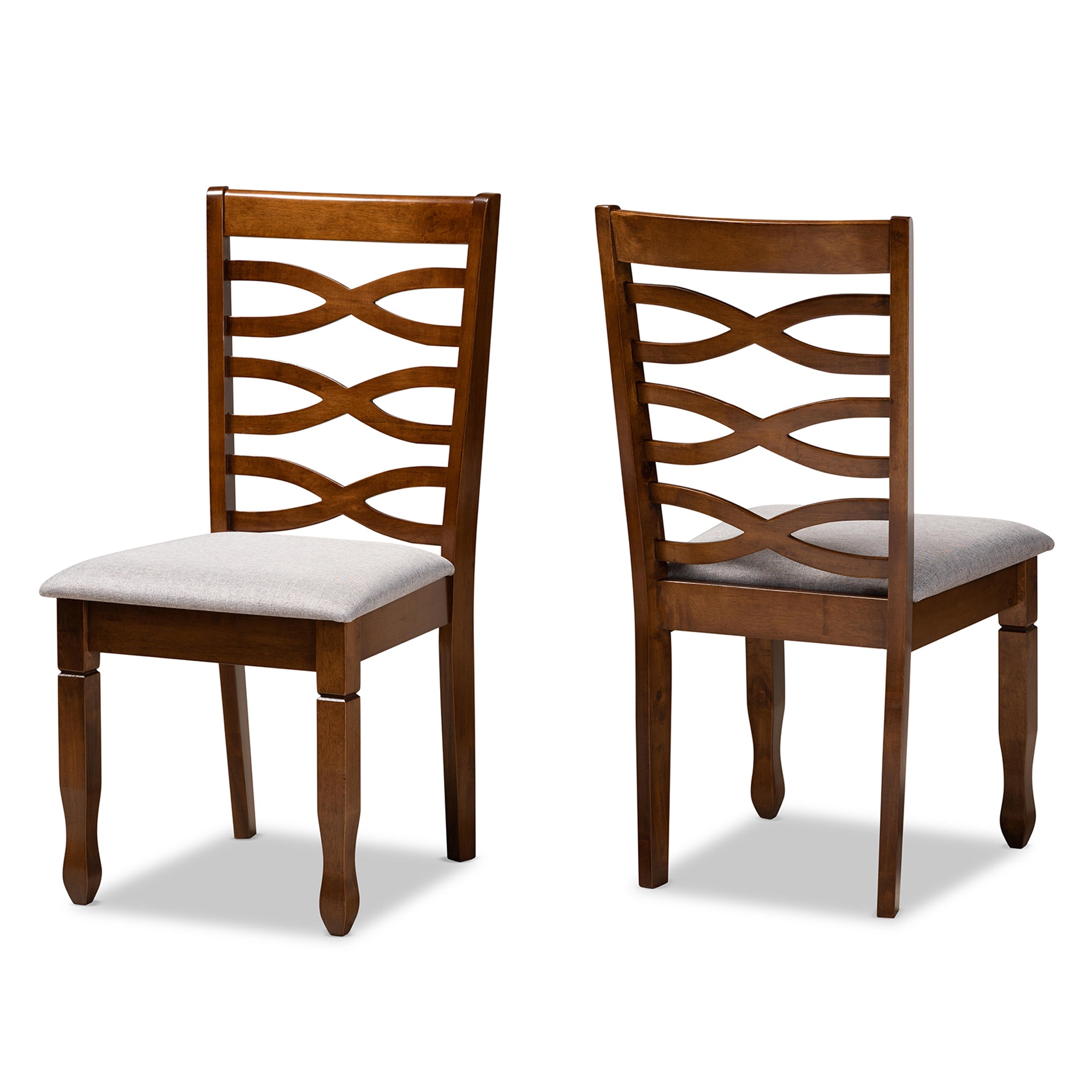 Lanier Modern and Contemporary Grey Fabric Upholstered and Walnut Brown Finished Wood 2-Piece Dining Chair Set