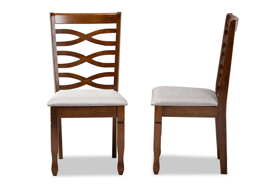 Lanier Modern and Contemporary Grey Fabric Upholstered and Walnut Brown Finished Wood 2-Piece Dining Chair Set