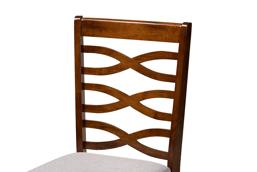 Lanier Modern and Contemporary Grey Fabric Upholstered and Walnut Brown Finished Wood 2-Piece Dining Chair Set