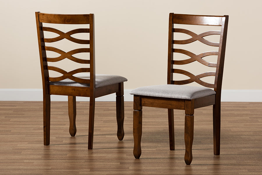 Lanier Modern and Contemporary Grey Fabric Upholstered and Walnut Brown Finished Wood 2-Piece Dining Chair Set
