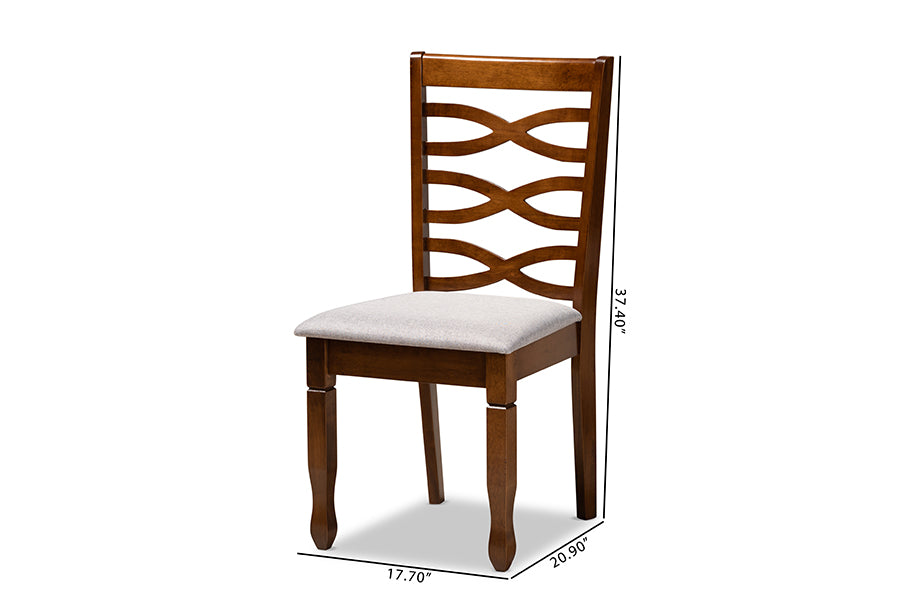 Lanier Modern and Contemporary Grey Fabric Upholstered and Walnut Brown Finished Wood 2-Piece Dining Chair Set
