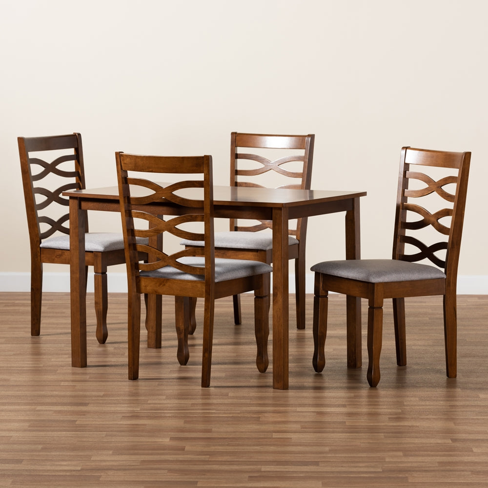 Lanier Modern and Contemporary Grey Fabric Upholstered and Walnut Brown Finished Wood 5-Piece Dining Set