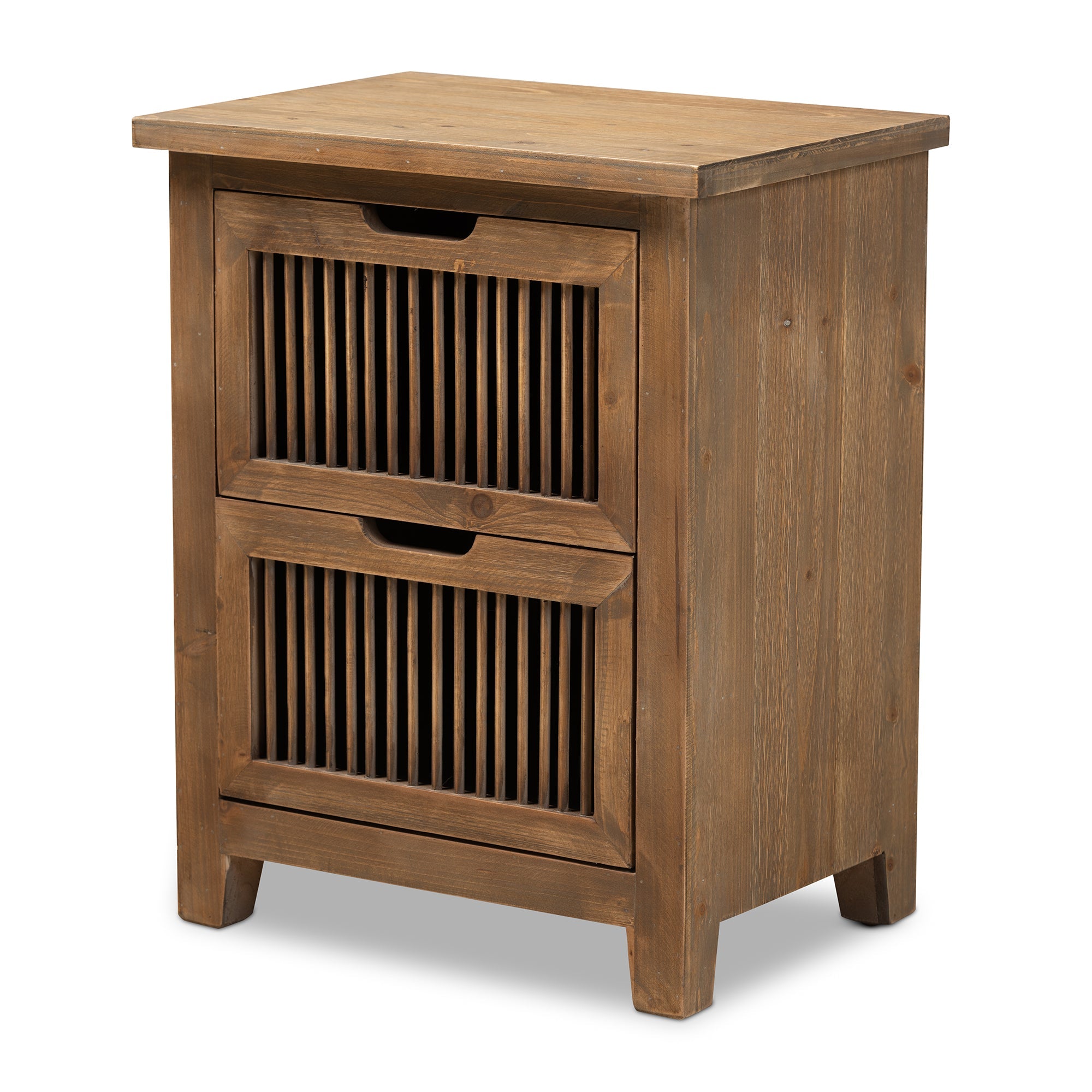 Clement Rustic Transitional Medium Oak Finished 2-Drawer Wood Spindle End Table