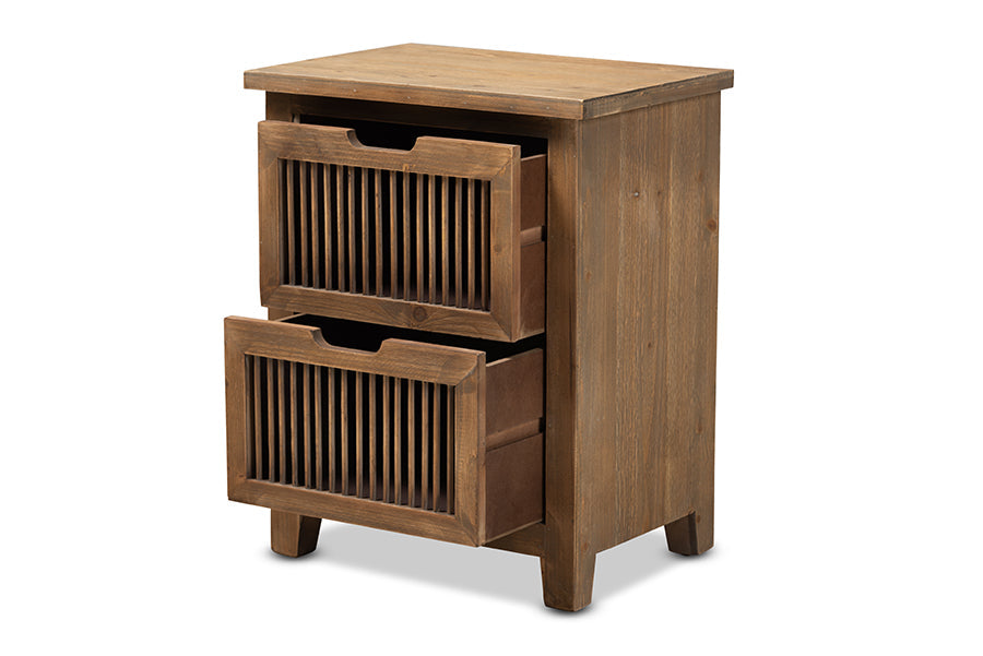 Clement Rustic Transitional Medium Oak Finished 2-Drawer Wood Spindle End Table