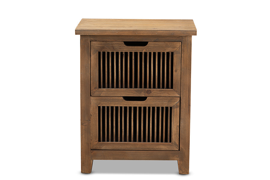 Clement Rustic Transitional Medium Oak Finished 2-Drawer Wood Spindle End Table
