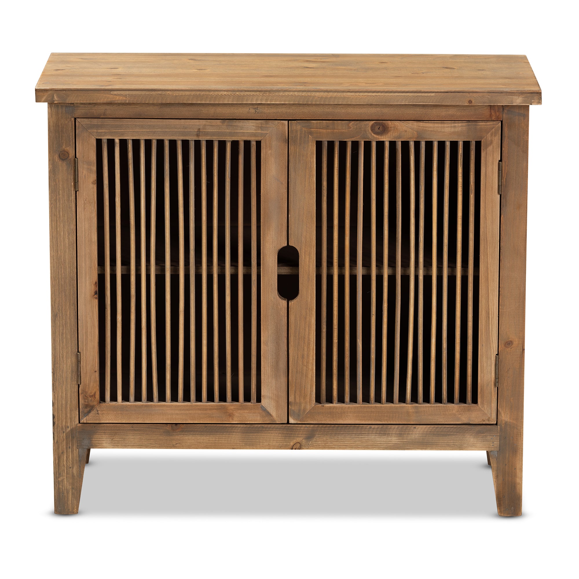 Clement Rustic Transitional Medium Oak Finished 2-Door Wood Spindle Accent Storage Cabinet