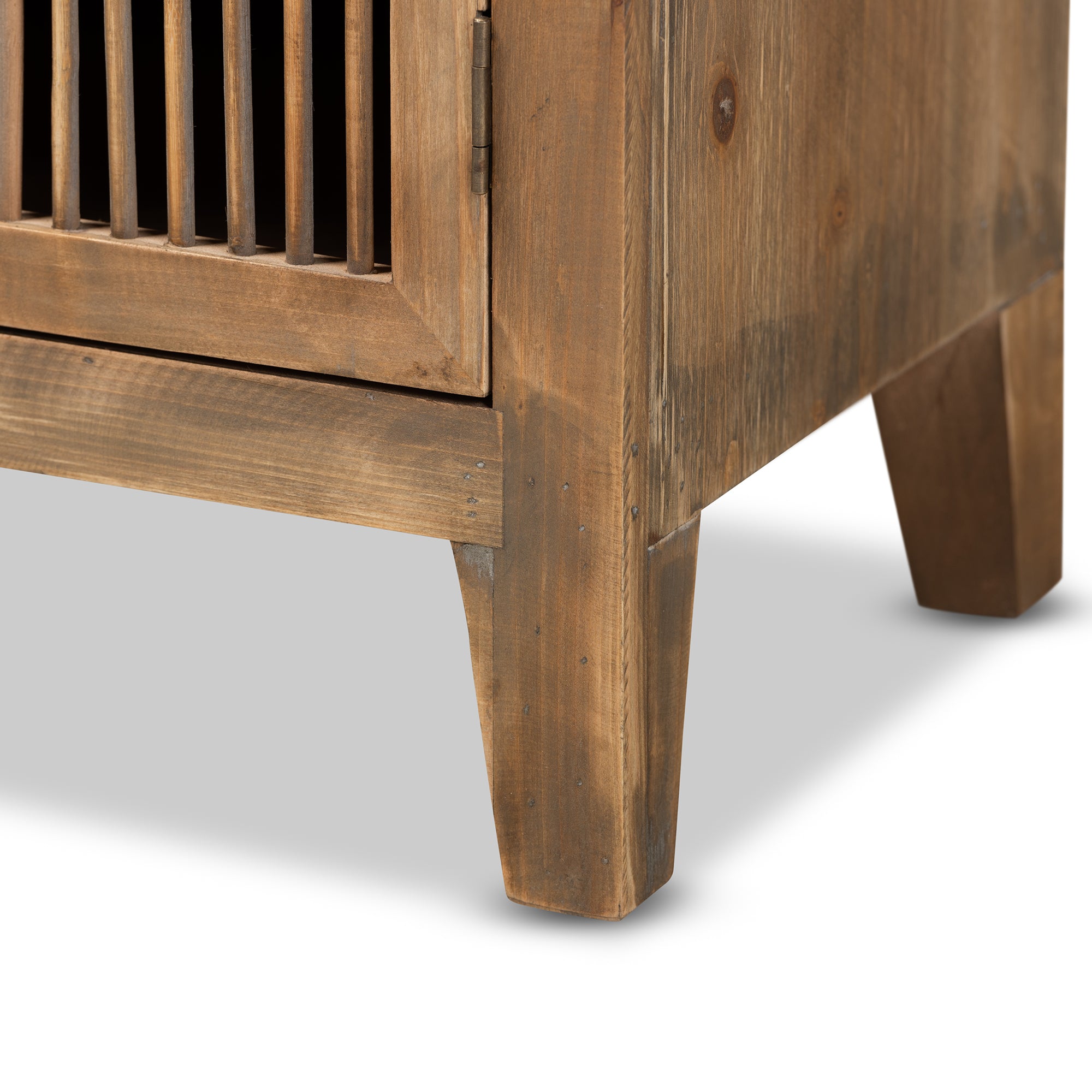 Clement Rustic Transitional Medium Oak Finished 2-Door Wood Spindle Accent Storage Cabinet