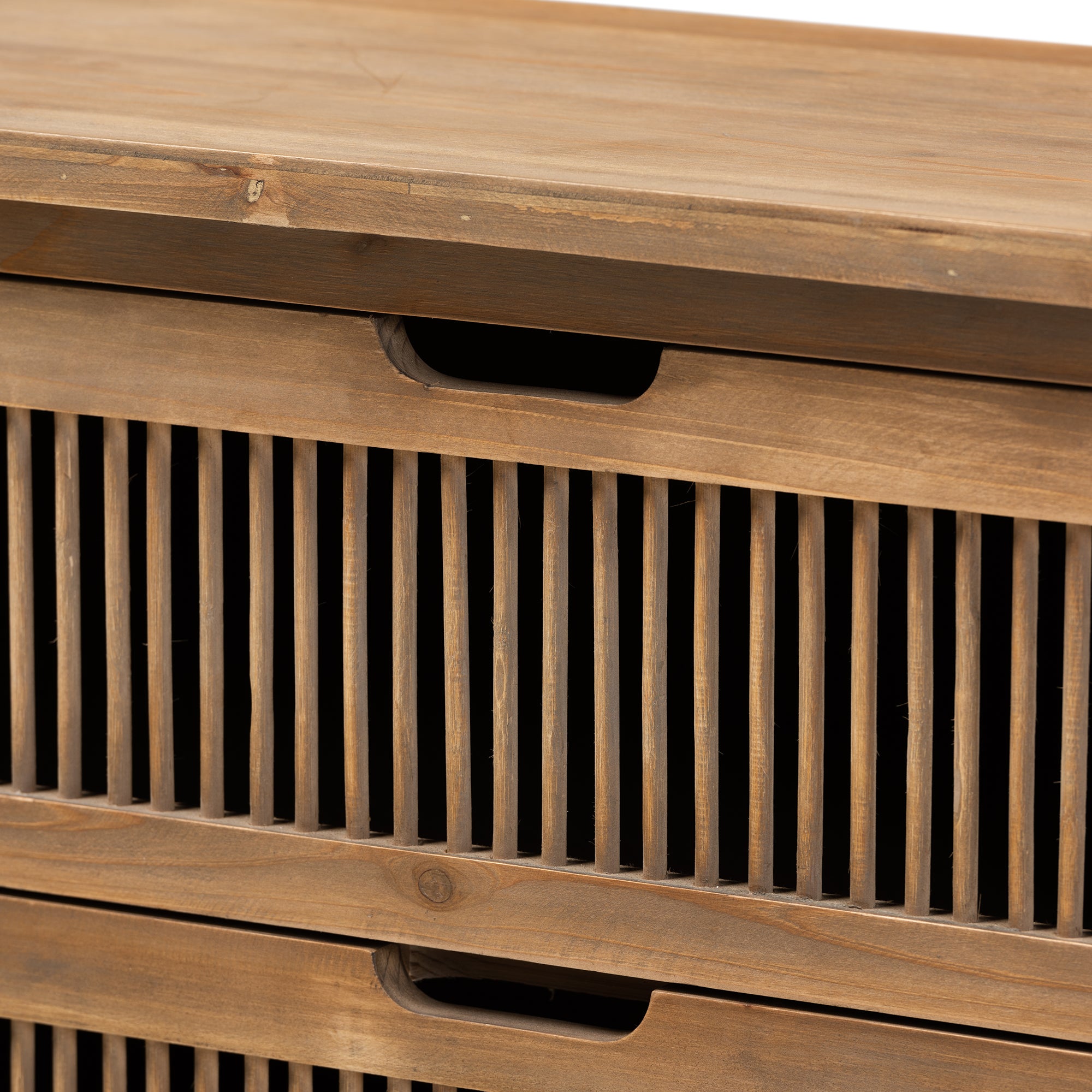 Clement Rustic Transitional Medium Oak Finished 3-Drawer Wood Spindle Storage Cabinet