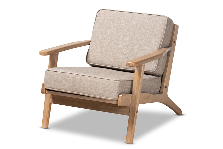 Sigrid Mid-Century Modern Light Grey Fabric Upholstered Antique Oak Finished Wood Armchair