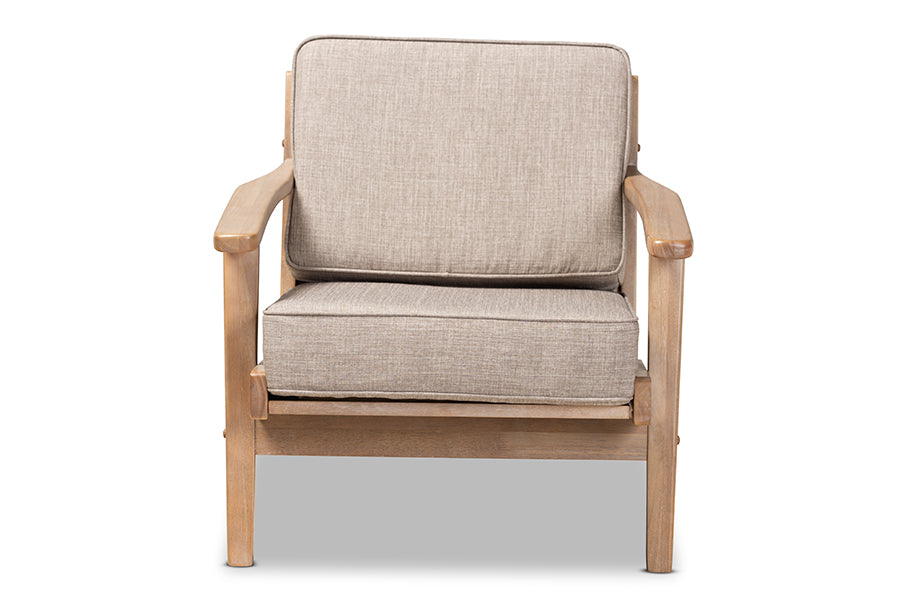 Sigrid Mid-Century Modern Light Grey Fabric Upholstered Antique Oak Finished Wood Armchair