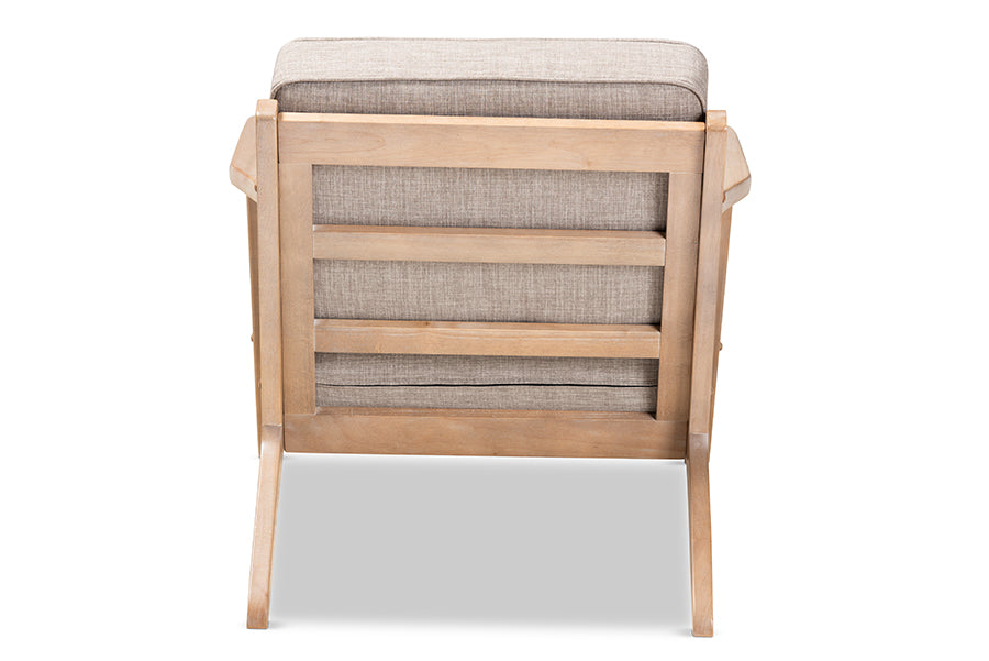 Sigrid Mid-Century Modern Light Grey Fabric Upholstered Antique Oak Finished Wood Armchair