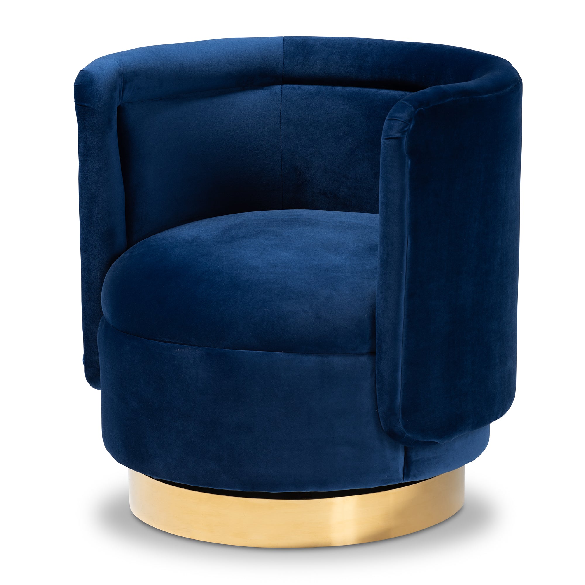 Saffi  and  Royal Blue Velvet Fabric Upholstered Gold Finished Swivel Accent Chair