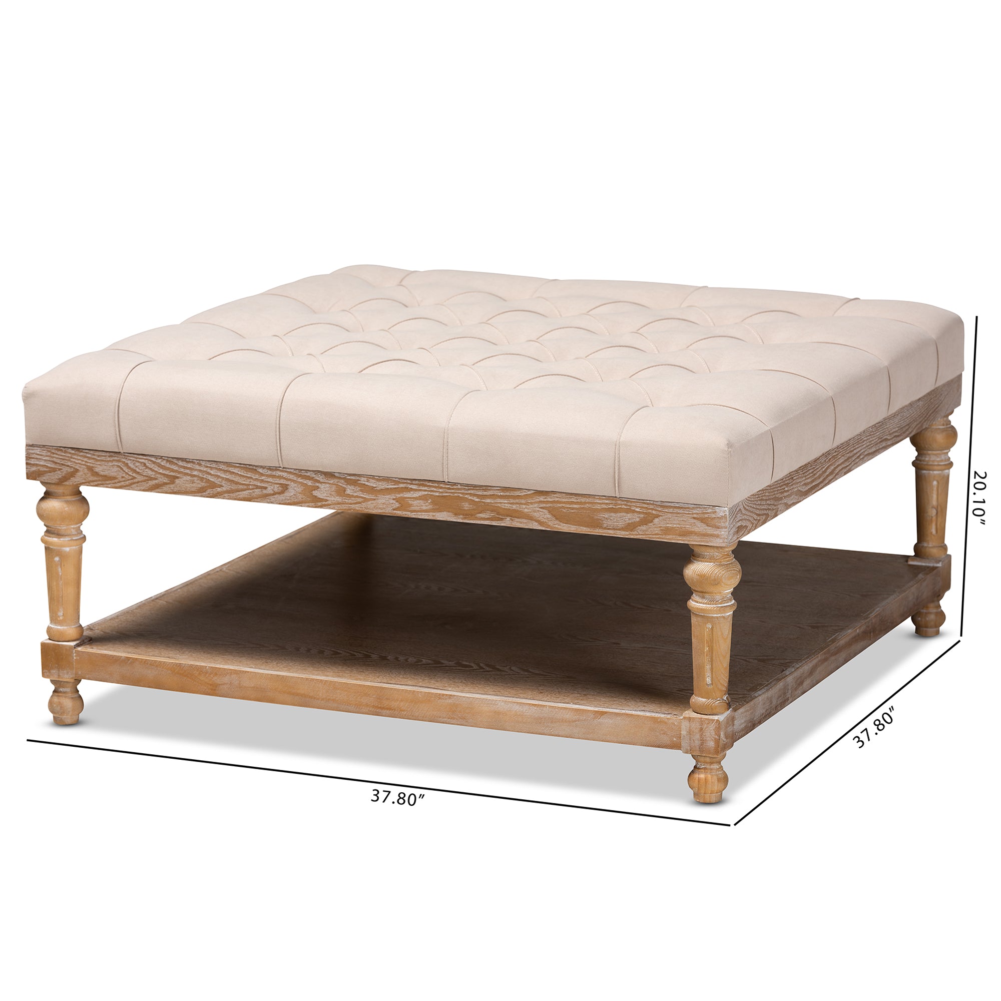 Kelly Modern and Rustic Beige Linen Fabric Upholstered and Greywashed Wood Cocktail Ottoman