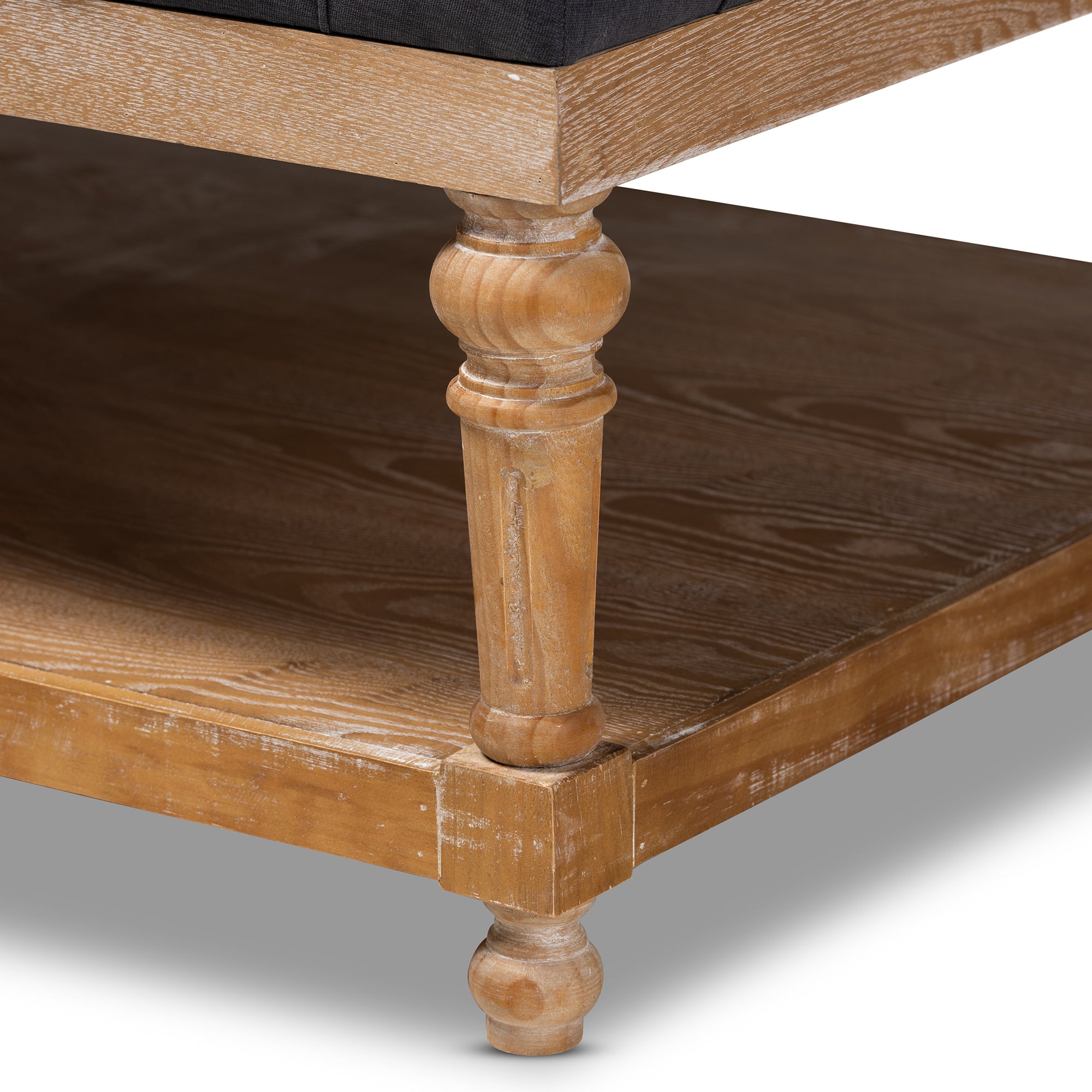 Lindsey Modern and Rustic Charcoal Linen Fabric Upholstered and Greywashed Wood Cocktail Ottoman