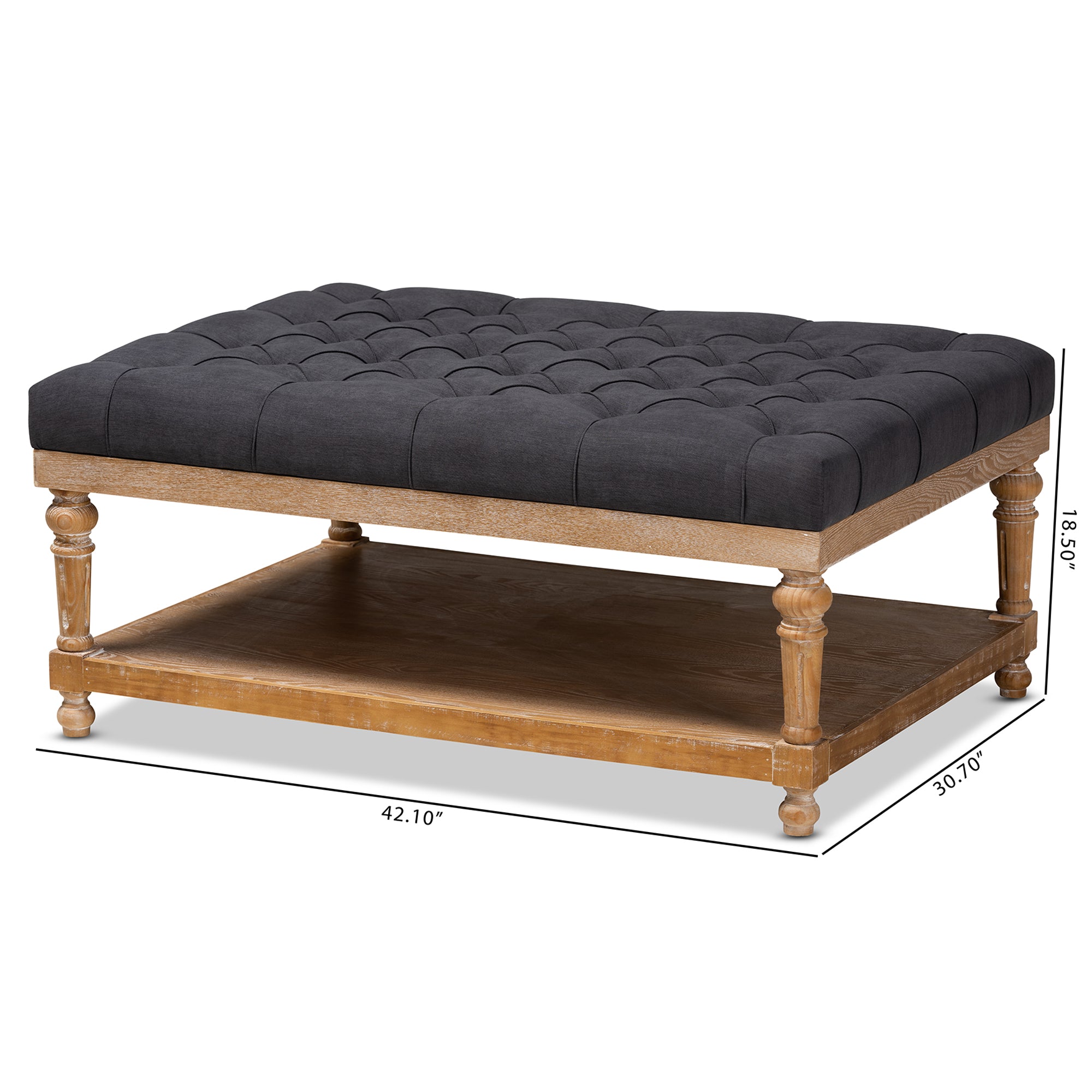 Lindsey Modern and Rustic Charcoal Linen Fabric Upholstered and Greywashed Wood Cocktail Ottoman