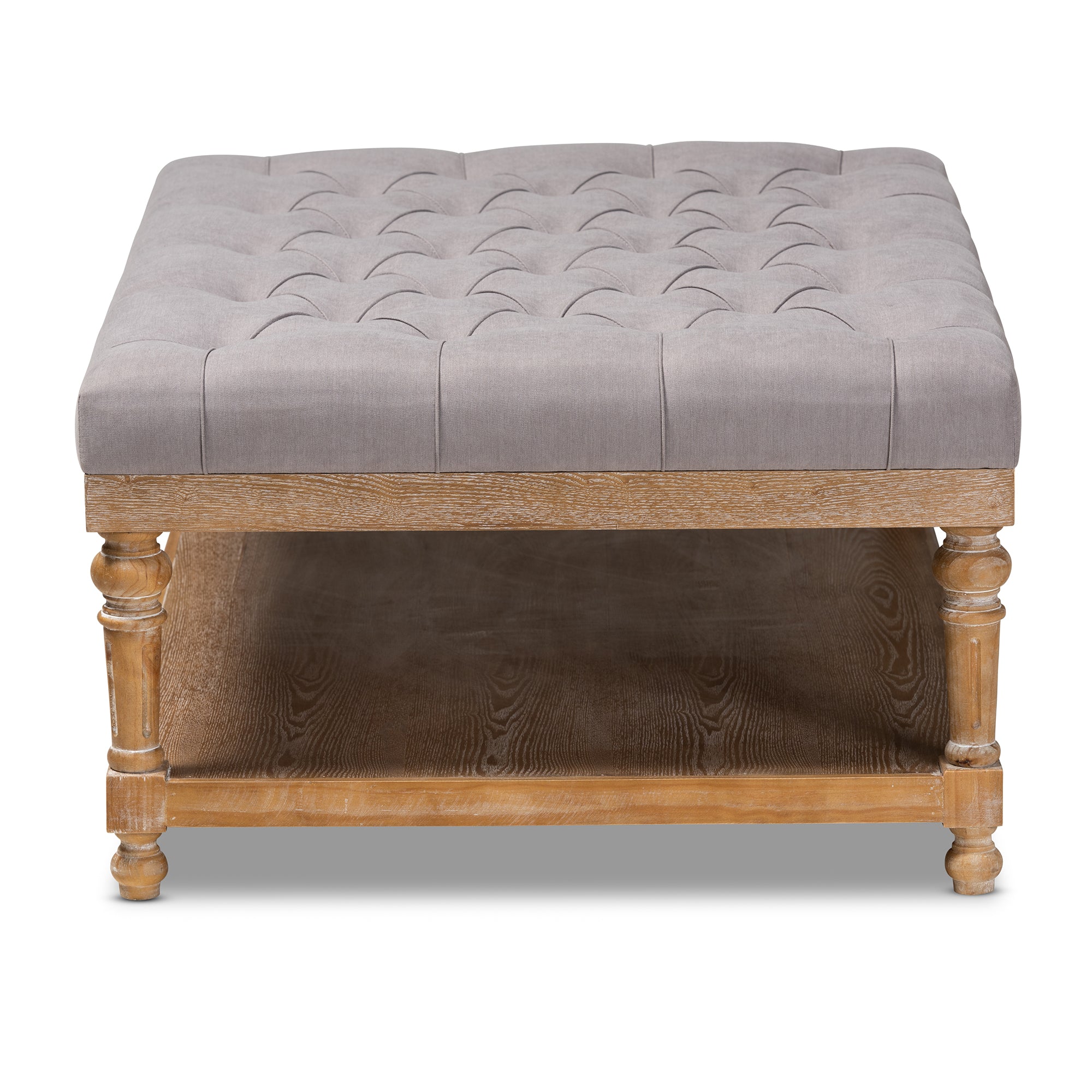 Lindsey Modern and Rustic Grey Linen Fabric Upholstered and Greywashed Wood Cocktail Ottoman