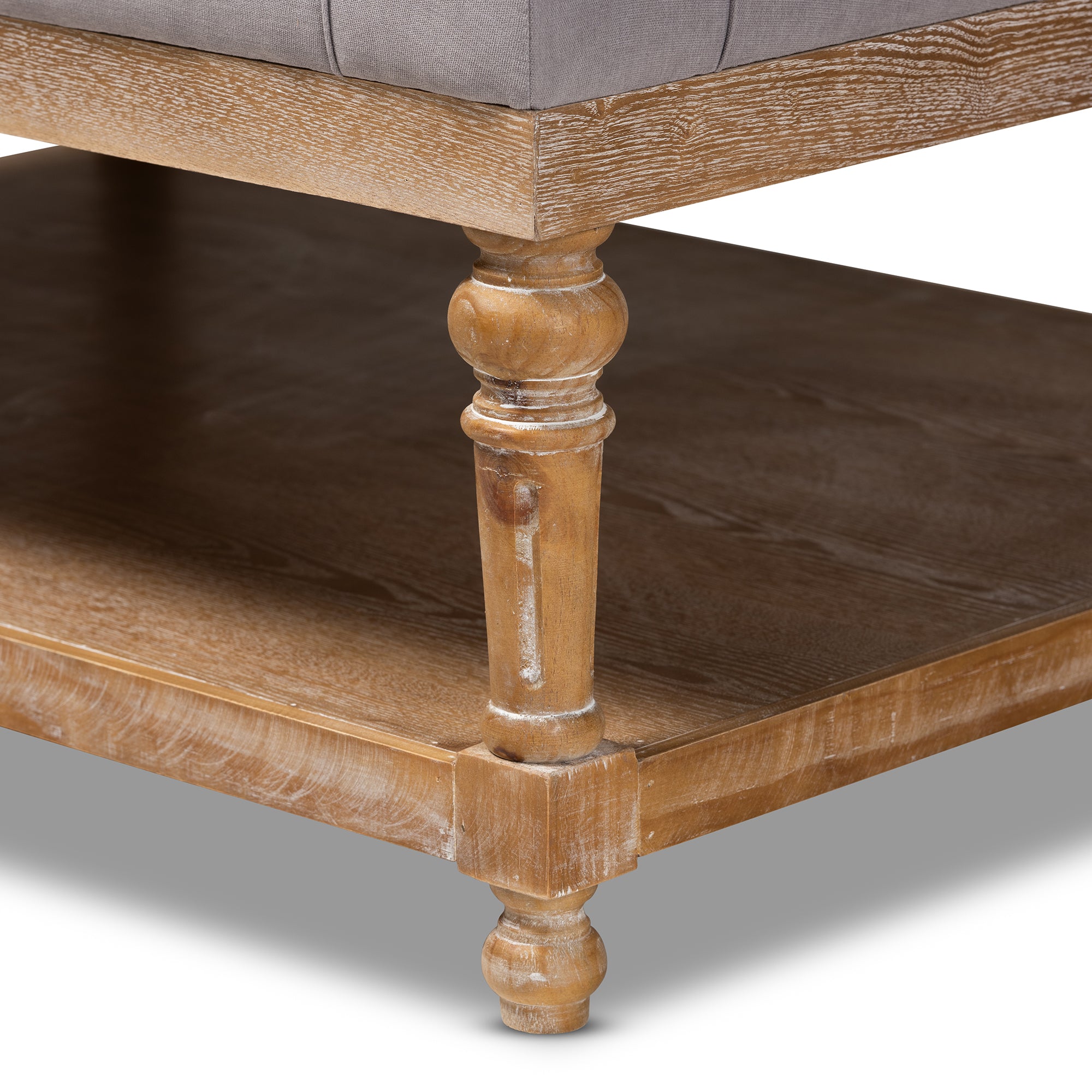 Lindsey Modern and Rustic Grey Linen Fabric Upholstered and Greywashed Wood Cocktail Ottoman