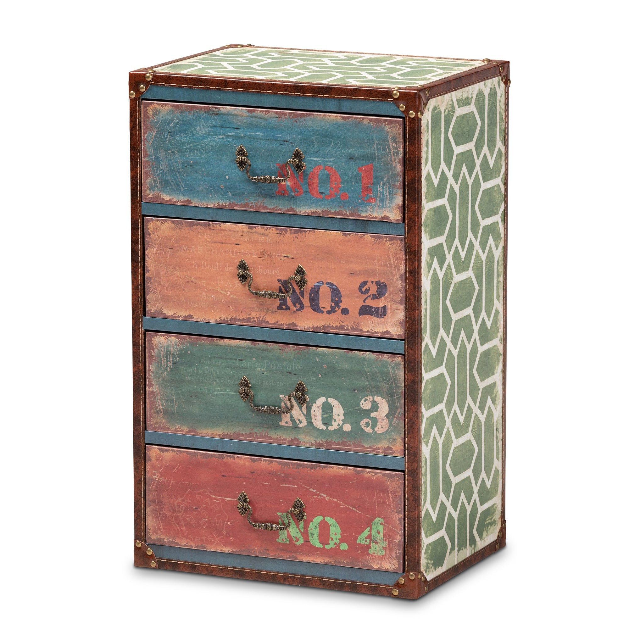 Amandine Vintage Rustic French Inspired Multicolor Finished Wood 4-Drawer Accent Storage Cabinet