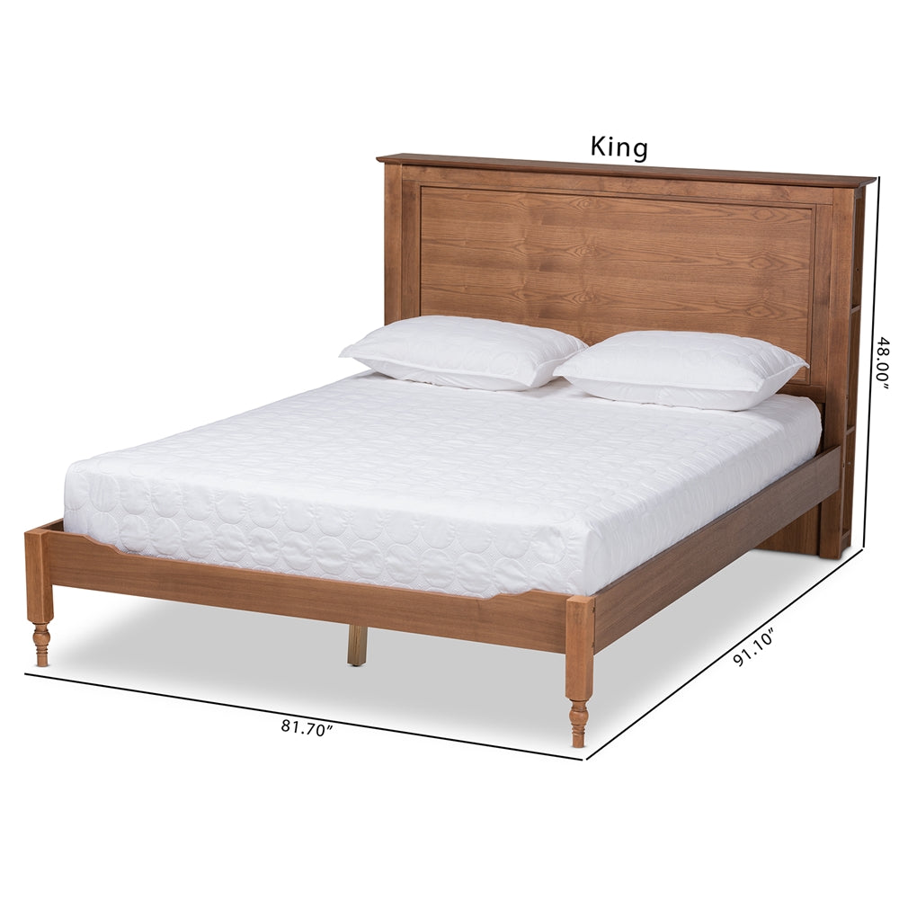 Danielle Rustic Ash Walnut Brown Finished King Size Bed with Shelves