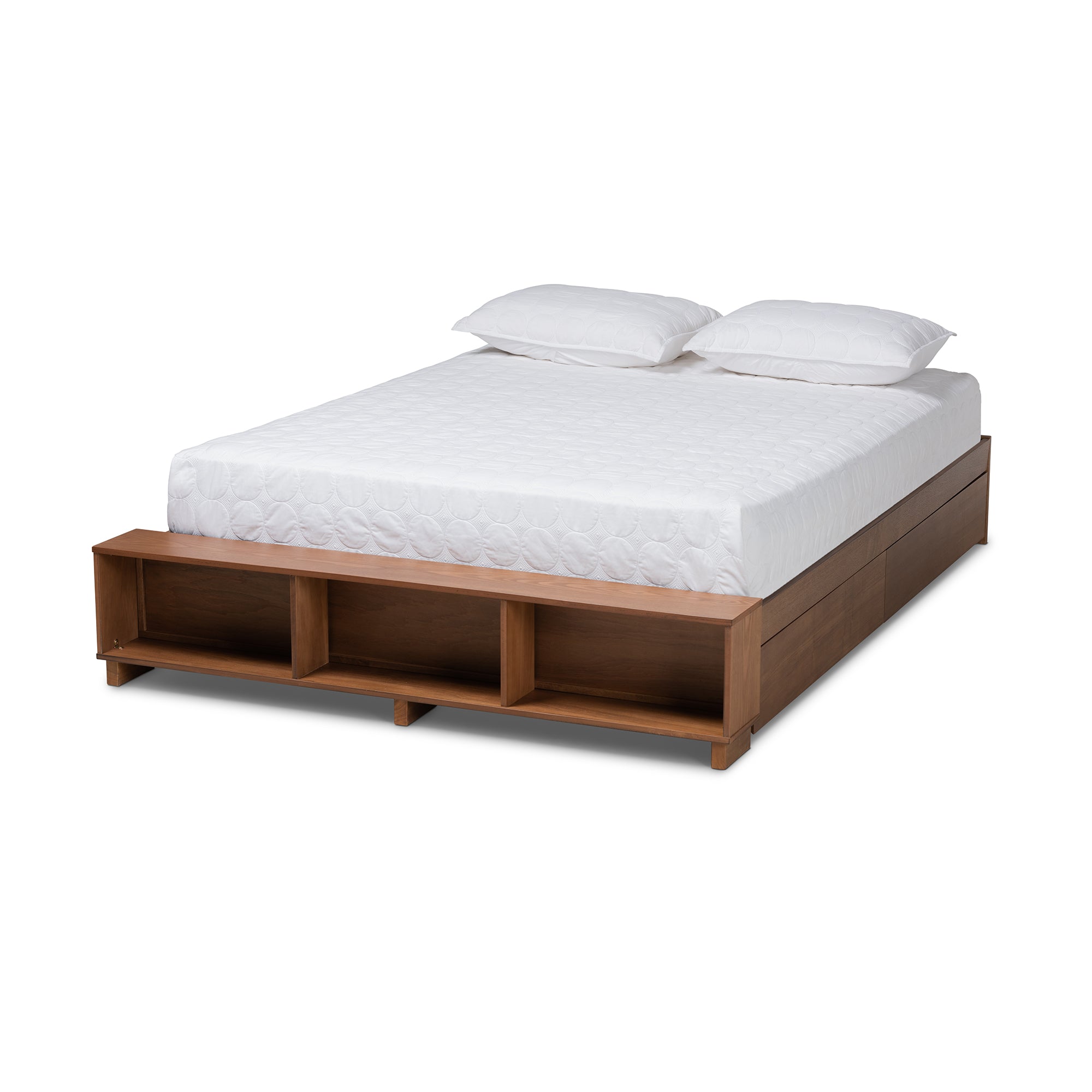 Arthur Ash Walnut Brown Finished Full Size Bed With Built-In Shelves