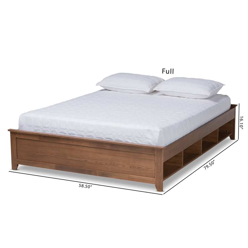 Anders Ash Walnut Brown Finished Full Size Bed Frame With Shelves