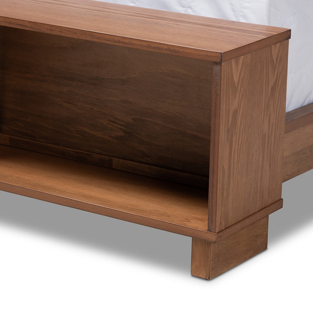 Regina Ash Walnut Brown Finished with Built-In Shelves Full Size Bed