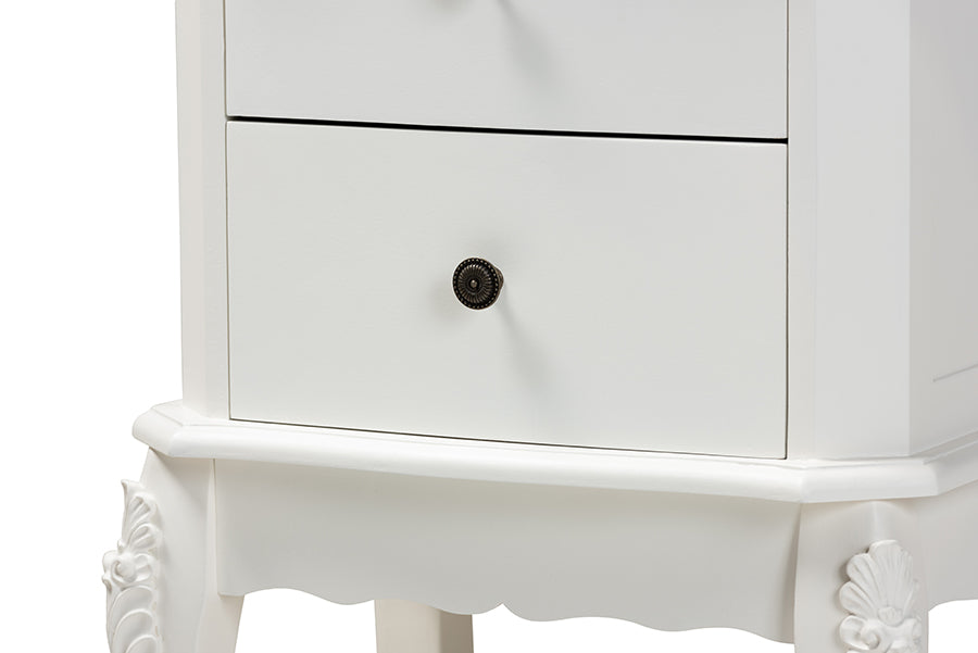 Sophia Classic and Traditional French White Finished Wood 2-Drawer End Table