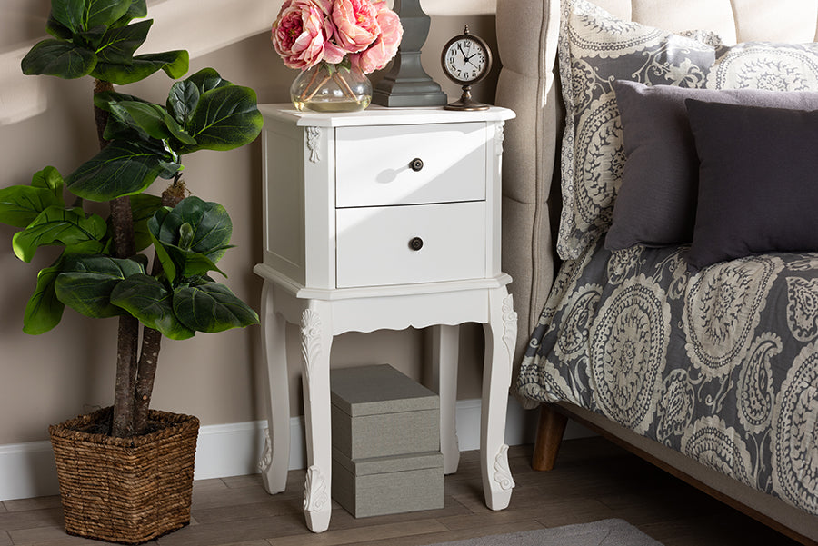Sophia Classic and Traditional French White Finished Wood 2-Drawer End Table