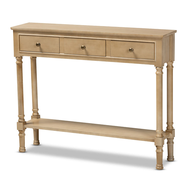 Calvin Classic and Traditional French Farmhouse Oak Brown Finished Wood 3-Drawer Entryway Console Table