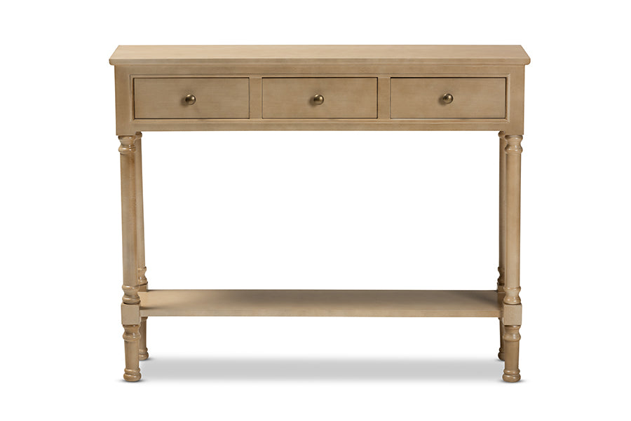 Calvin Classic and Traditional French Farmhouse Oak Brown Finished Wood 3-Drawer Entryway Console Table