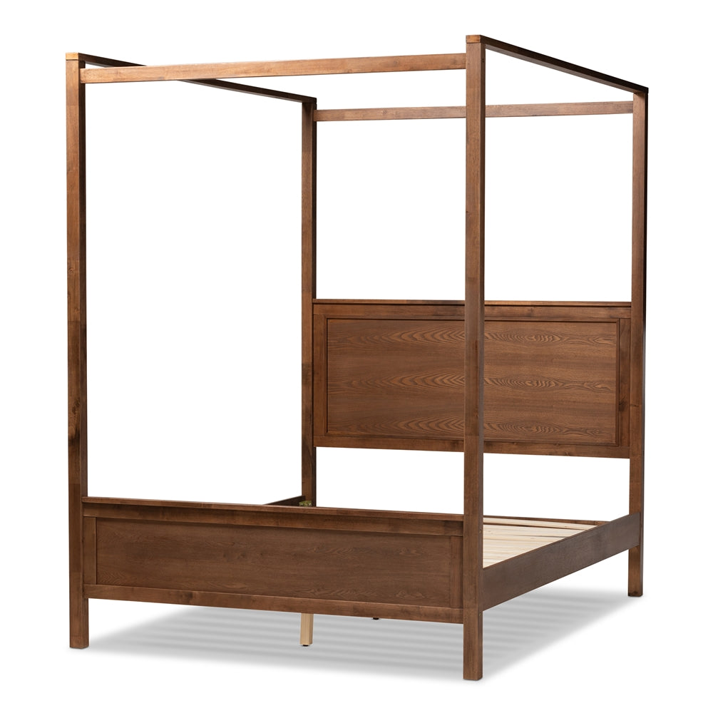 Veronica Walnut Brown Finished Wood Queen Size Platform Canopy Bed
