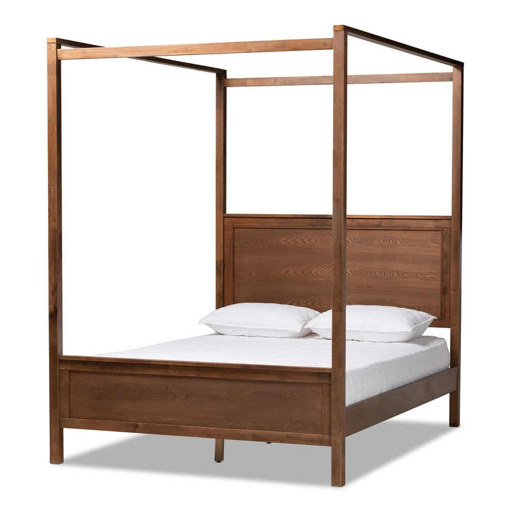 Veronica Walnut Brown Finished Wood Queen Size Platform Canopy Bed