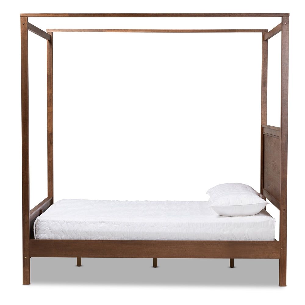 Veronica Walnut Brown Finished Wood Queen Size Platform Canopy Bed