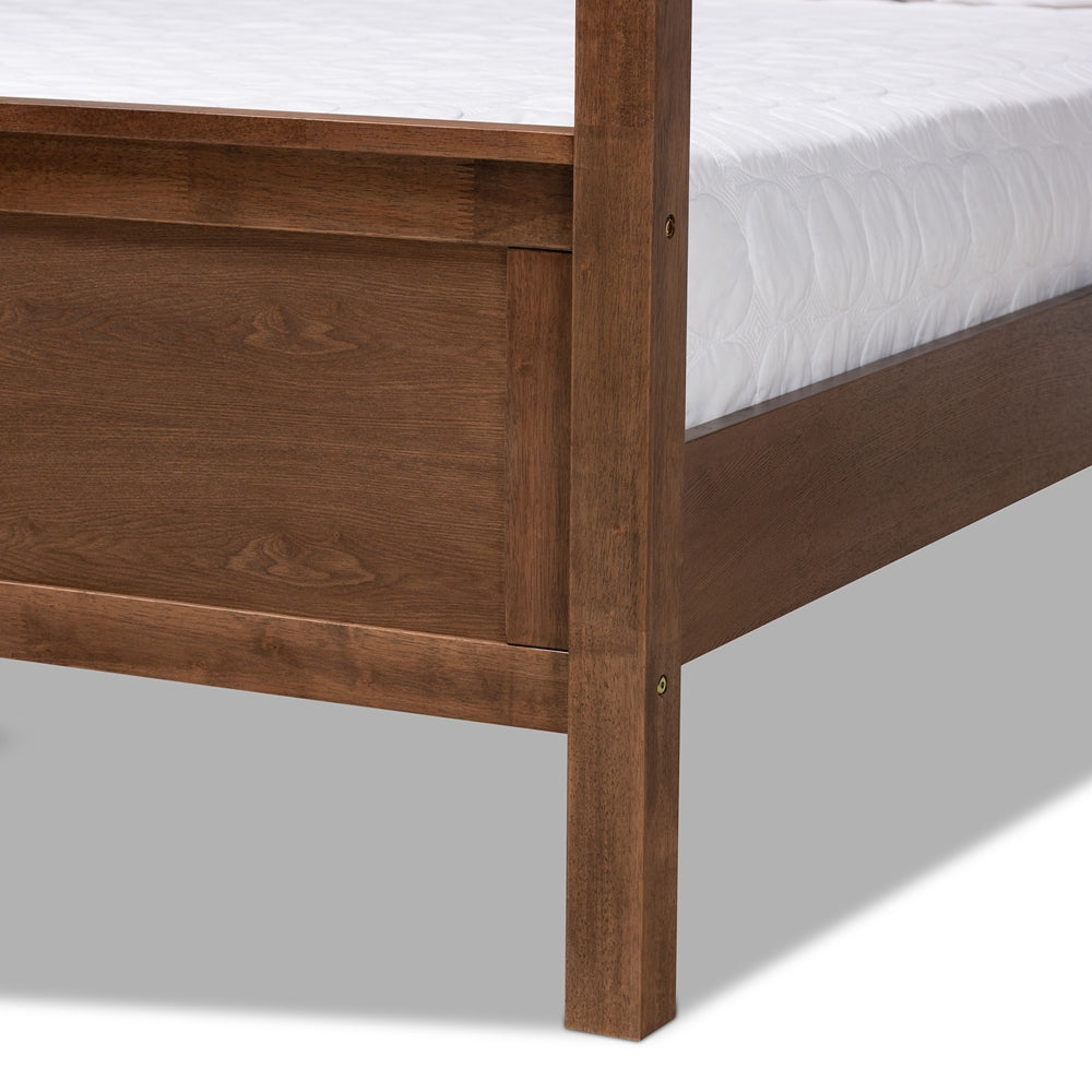 Veronica Walnut Brown Finished Wood Queen Size Platform Canopy Bed