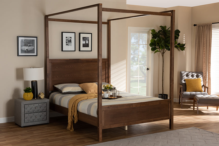 Veronica Walnut Brown Finished Wood Queen Size Platform Canopy Bed