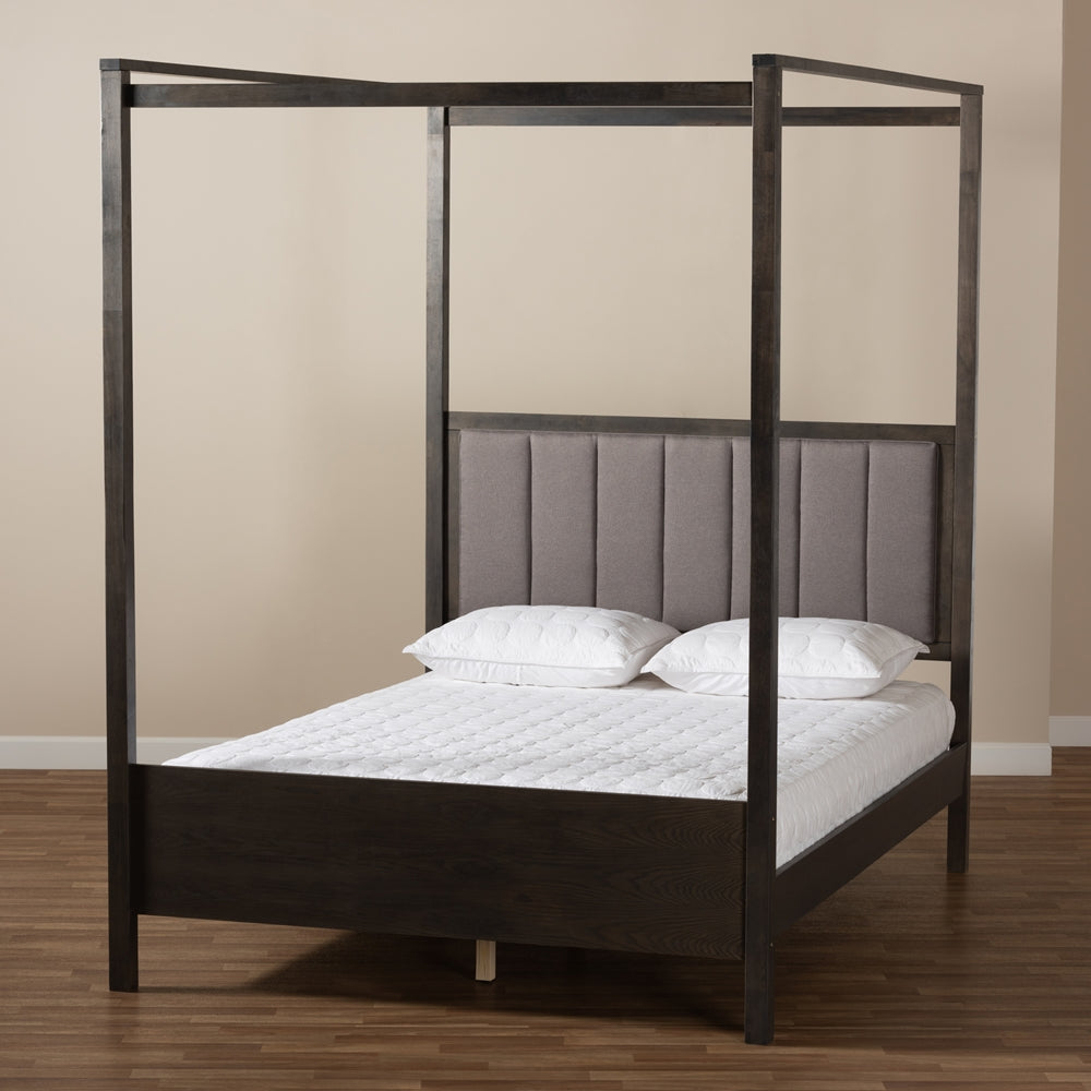 Natasha Grey and Dark Grey Oak Finished Wood King Size Platform Canopy Bed