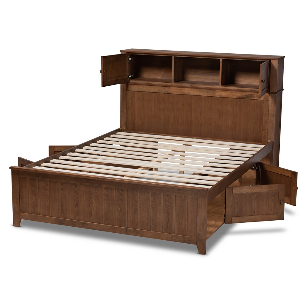 Riko Walnut Brown Finished Wood Queen Size Platform Storage Bed