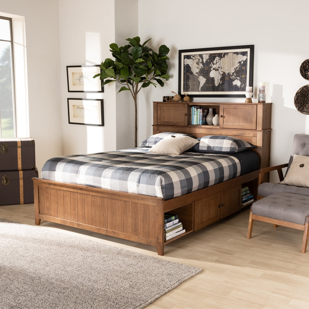 Riko Walnut Brown Finished Wood Queen Size Platform Storage Bed